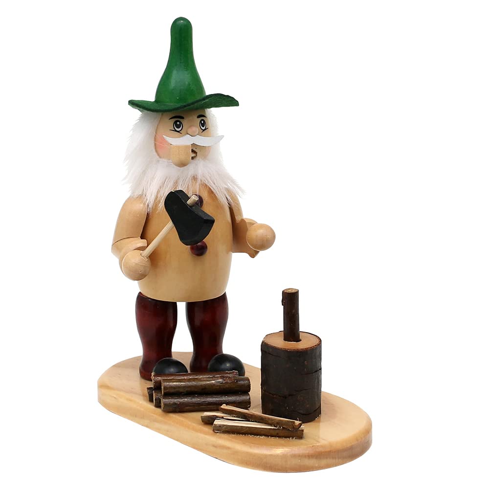 Wichtelstube-Kollektion Holz Räuchermännchen Waldwichtel am Hackstock natürlich traditionel uriger R