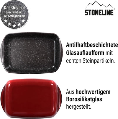 STONELINE Auflaufform 40 x 27 x 7 cm aus Borosilikatglas mit Antihaftbeschichtung, beschichtet mit e