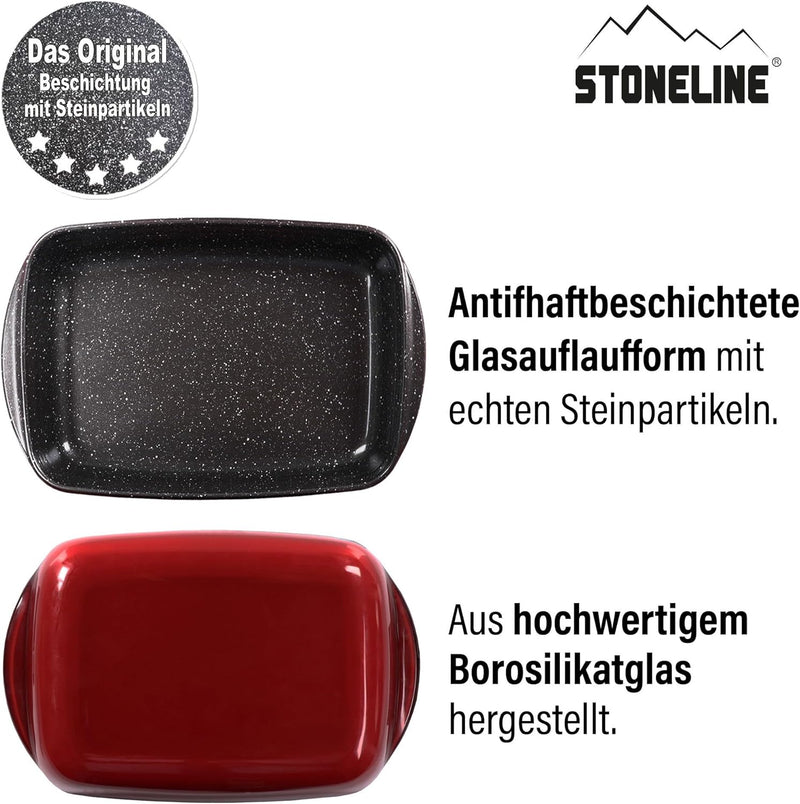 STONELINE Auflaufform 40 x 27 x 7 cm aus Borosilikatglas mit Antihaftbeschichtung, beschichtet mit e