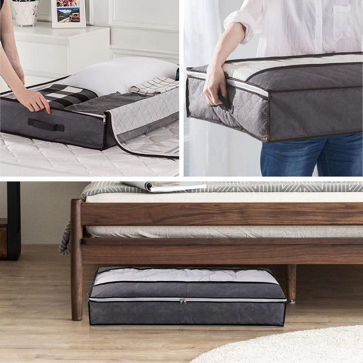 Withosent 3 Stück Unterbettkommode 90L, Unterbett Aufbewahrungsbox Vliesstoff Faltbare Aufbewahrungs