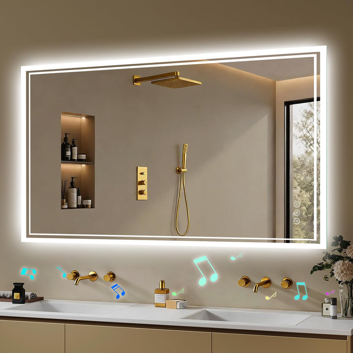 Badspiegel-mit-Beleuchtung 120x70cm - Badezimmer Spiegel mit Bluetooth - Badezimmerspiegel mit Besch