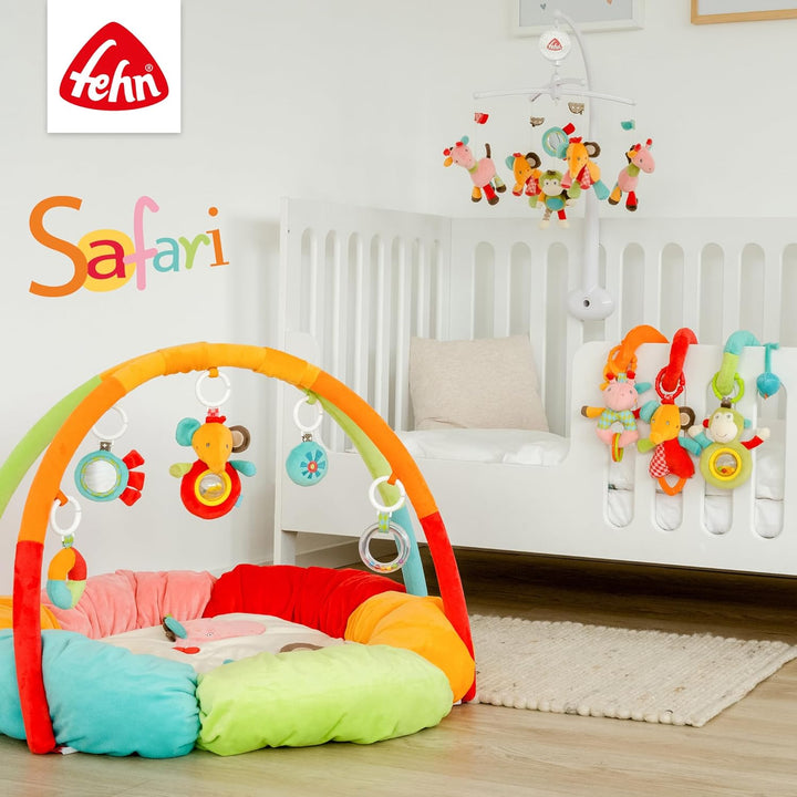 Fehn Spielhandschuh Safari – Fingerpuppen Baby Spielzeug Affe und Elefant zum Greifen und Geräusche