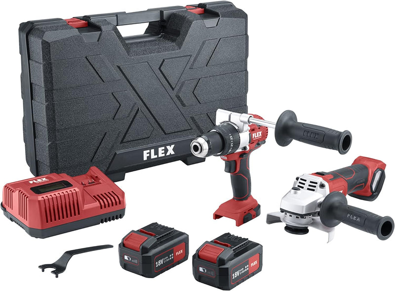Flex Akku-Schlag-Bohrschrauber PD2G 18-ECFC + Akku-Winkelschleifer L 125 18.0-EC (inkl. 2 Akkus 5,0