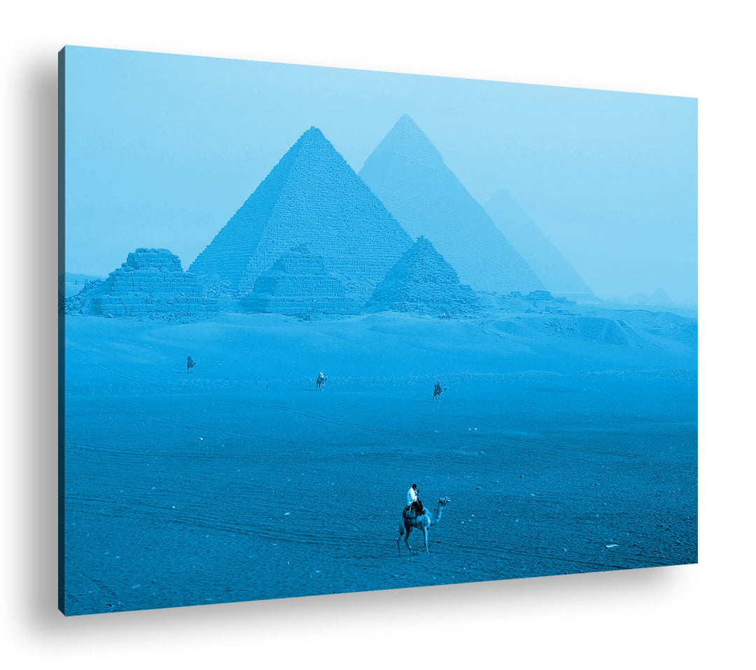 deyoli Kamele vor den Ägyptischen Pyramiden Format: 80x60 Effekt: Monocrome Blau als Leinwandbild, M