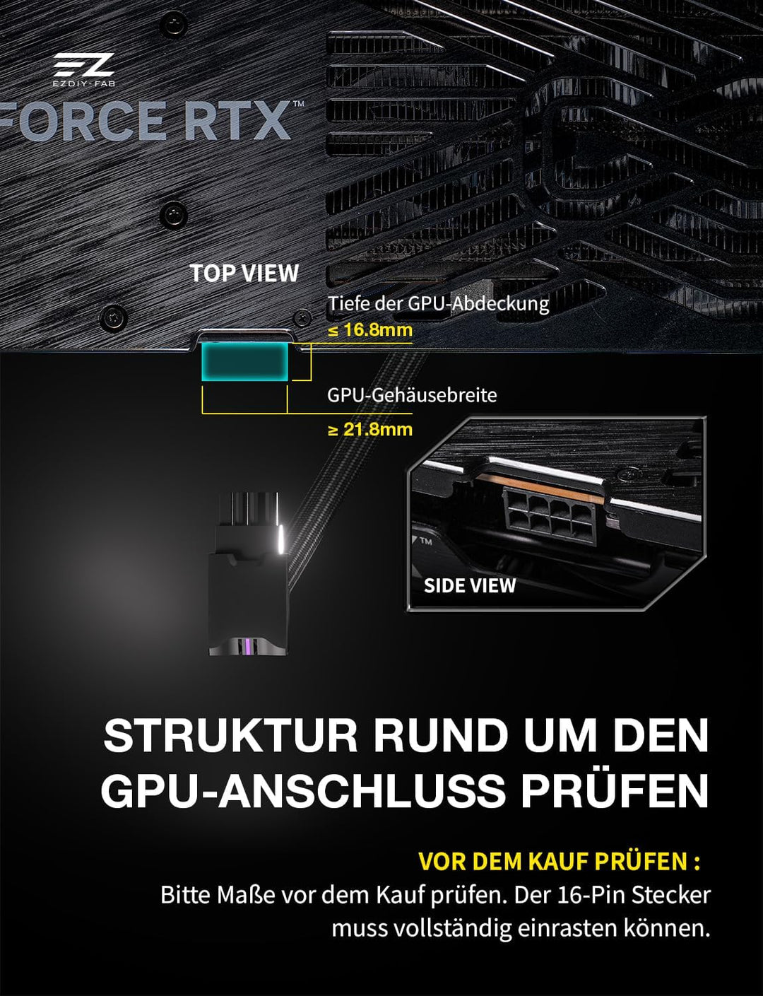 EZDIY-FAB UNIFAS ARGB 8-Pin PCIe-GPU-Verlängerungskabel, 16AWG, 90-Grad-Rechtwinkelstecker, 5V 3-Pin