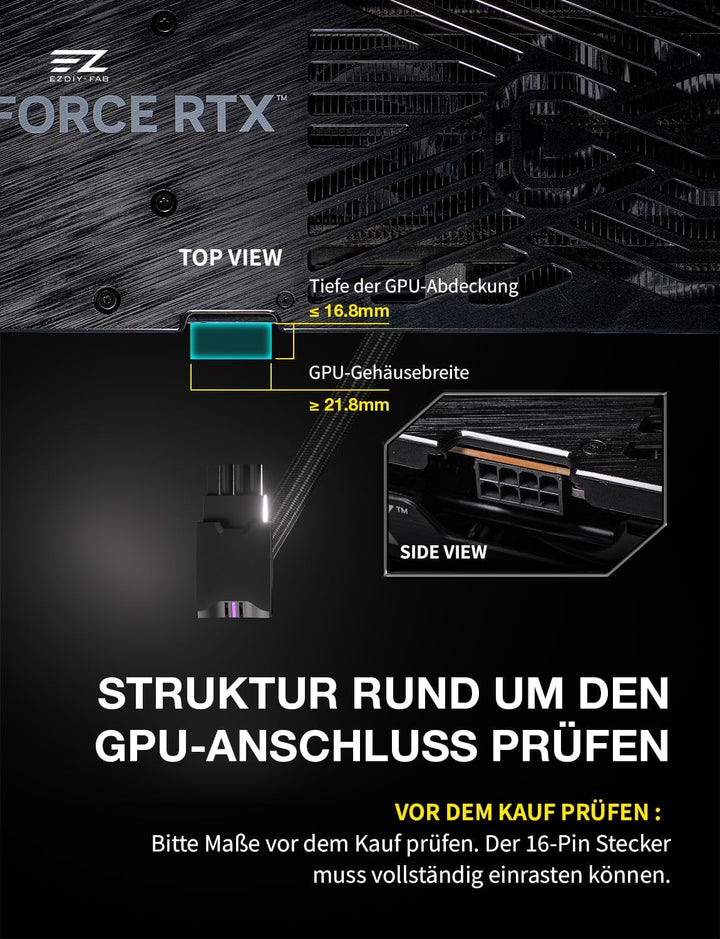 EZDIY-FAB UNIFAS ARGB 8-Pin PCIe-GPU-Verlängerungskabel, 16AWG, 90-Grad-Rechtwinkelstecker, 5V 3-Pin