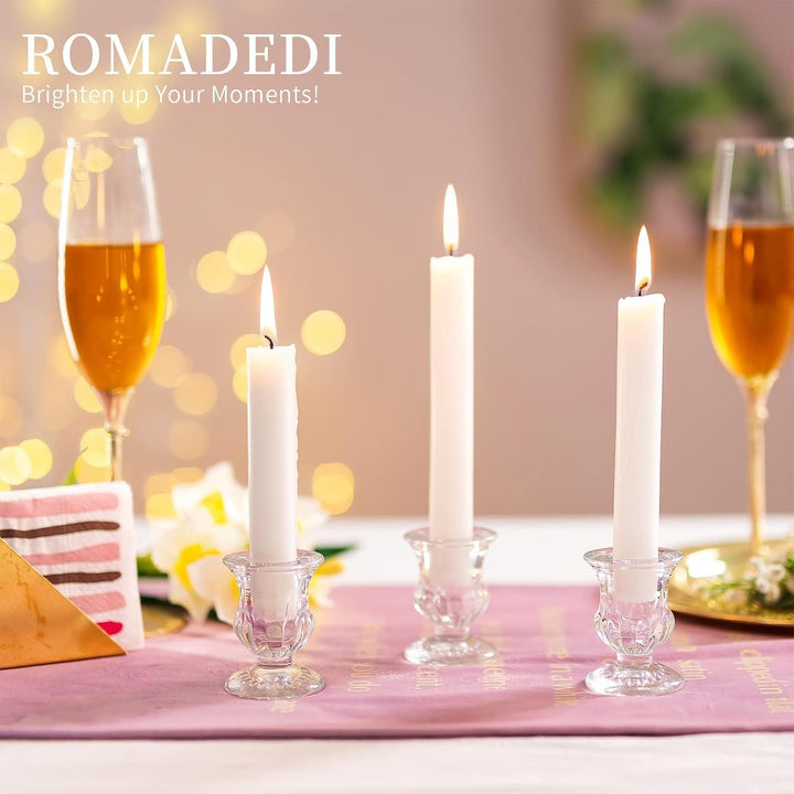 Romadedi Kerzenhalter Kerzenständer Glas 10er - Klein Kerzen Ständer Set für Stabkerze Spitzkerzen f