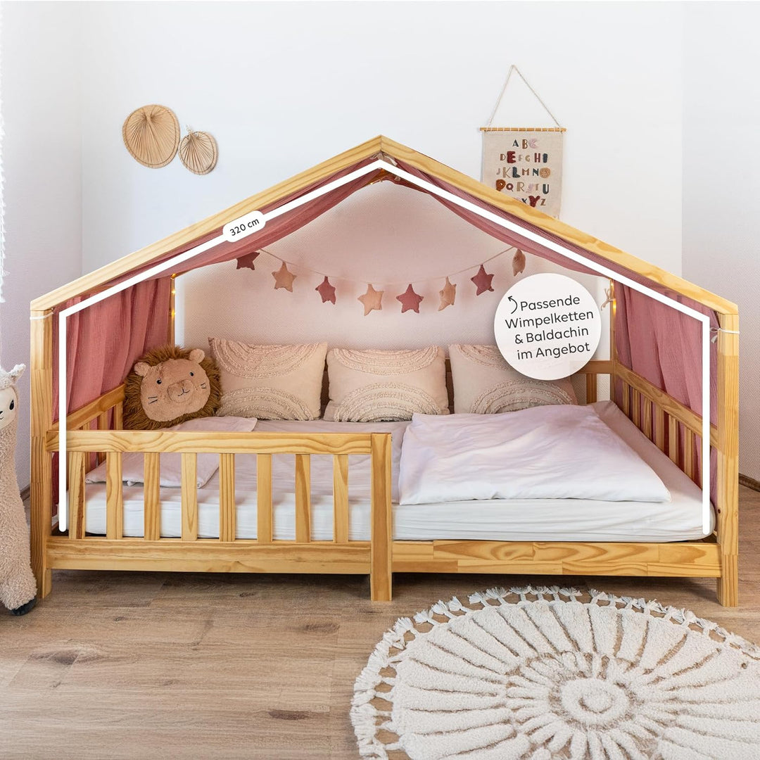 lilimaus Hausbett Himmel - 100% Baumwolle Betthimmel aus Musselin - Hausbett Deko - Geschenk Mädchen
