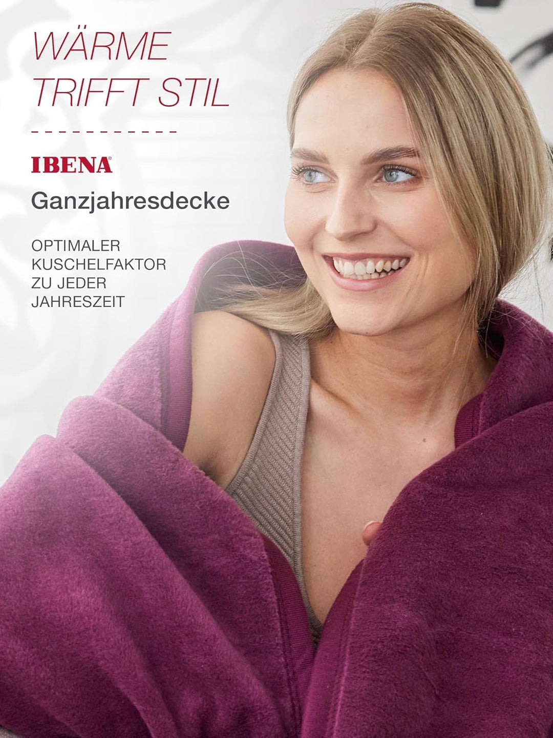 Ibena Porto Decke 150x200 cm – Baumwollmix weich, warm & waschbar, Kuscheldecke lila einfarbig 150 x