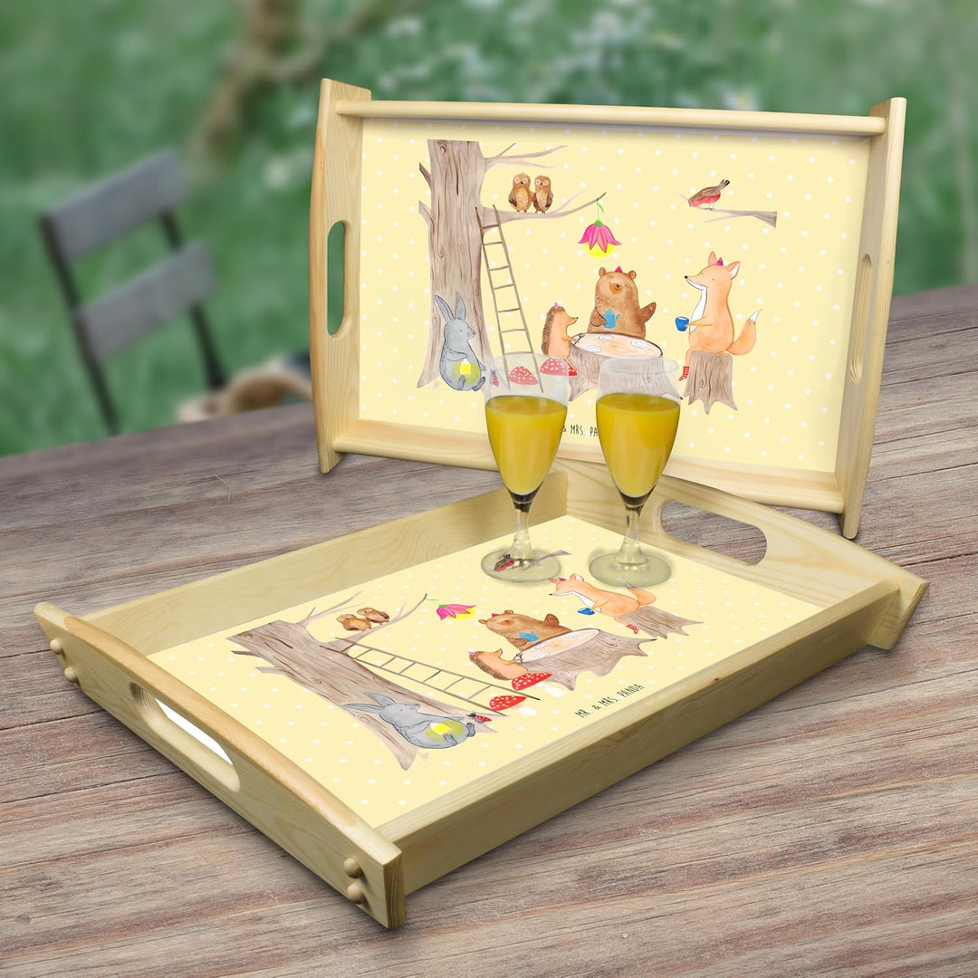 Mr. & Mrs. Panda tablett aus Holz Waldtiere Picknick - Geschenk, sofatablett, Fuchs, Serviertablett,