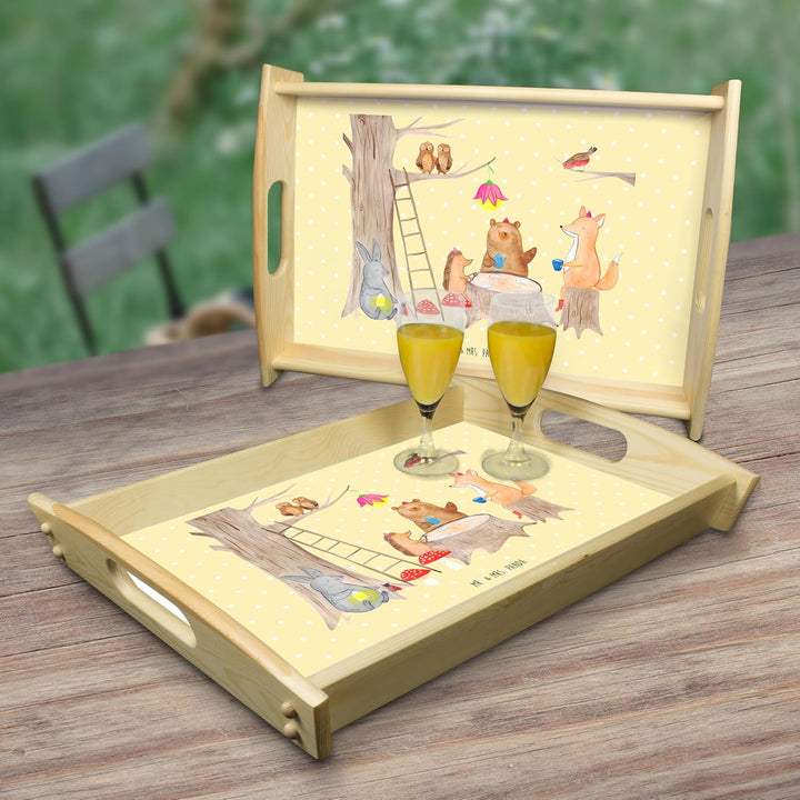 Mr. & Mrs. Panda tablett aus Holz Waldtiere Picknick - Geschenk, sofatablett, Fuchs, Serviertablett,