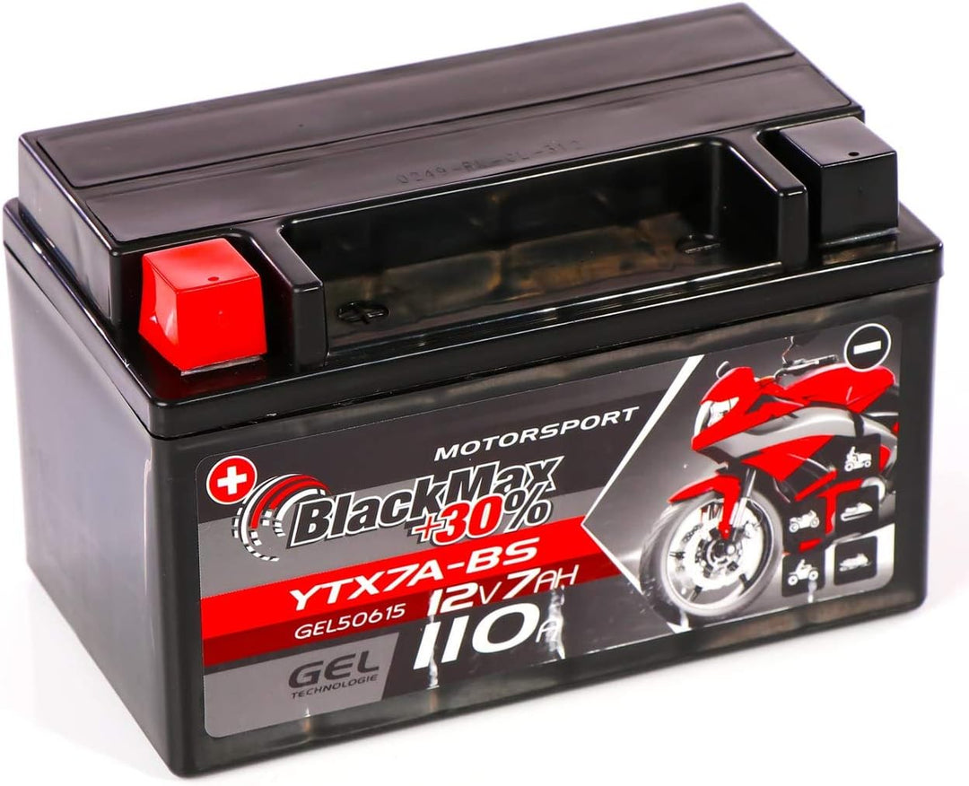 BlackMax YTX7A-BS Motorradbatterie GEL 12V 7Ah CTX7A-BS JMTX7A-BS Batterie 50615 7Ah - 110A - YTX7A-
