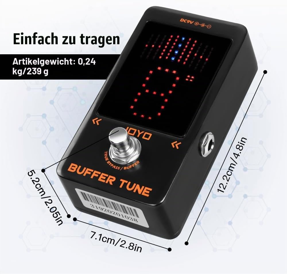 JOYO Buffer Tune Tuner Pedal mit Eingebautem Puffer Präziser Stimmung und LED-Bildschirm für Gitarre