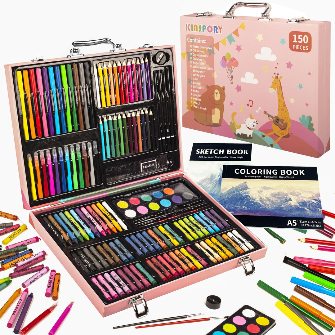 KINSPORY Premium Malkoffer Deluxe 150-teilig Malset für Kinder Anfänger Tolles Buntstifte Set, Wasse
