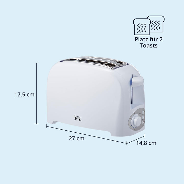 KHG Toaster TO-755 W | Toaster 2 Scheiben Weiss 750 W | mit Brötchenaufsatz, 7 Bräunungsstufen mit B