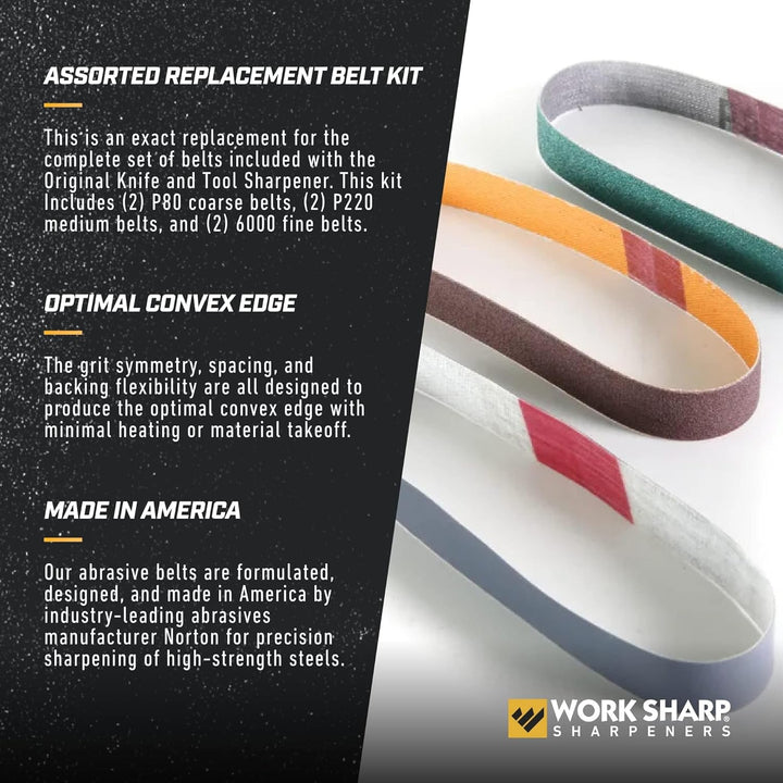 WORK SHARP® WSKTS Belt Kit 80/220 / 6000 - Premium Ersatz Schleifband Set für Knife & Tool Sharpener