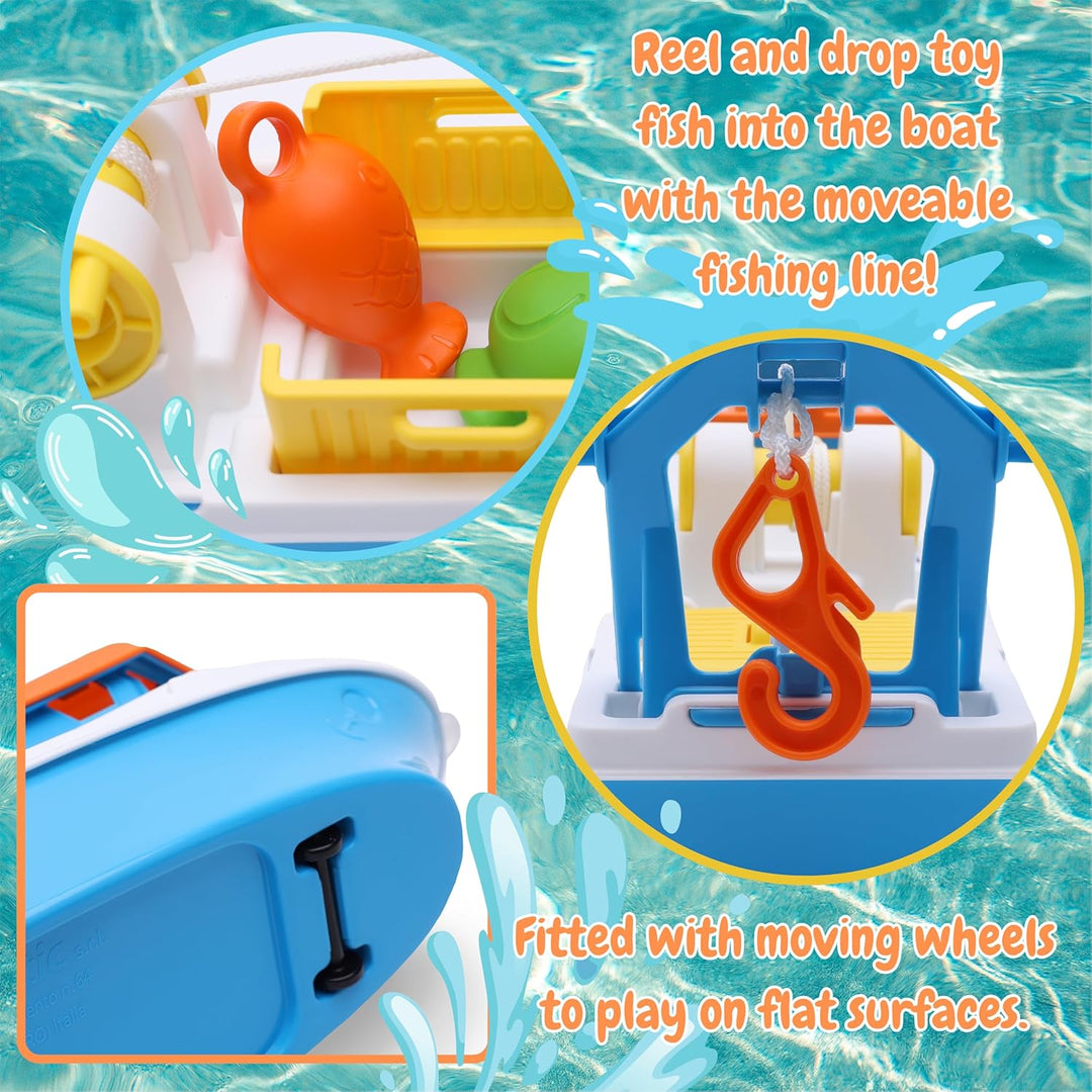 Toyland® 40cm (16") Buntes Fischerboot mit Beweglichen Türen, Angelhaken und 4 Plastikfischen – Schw