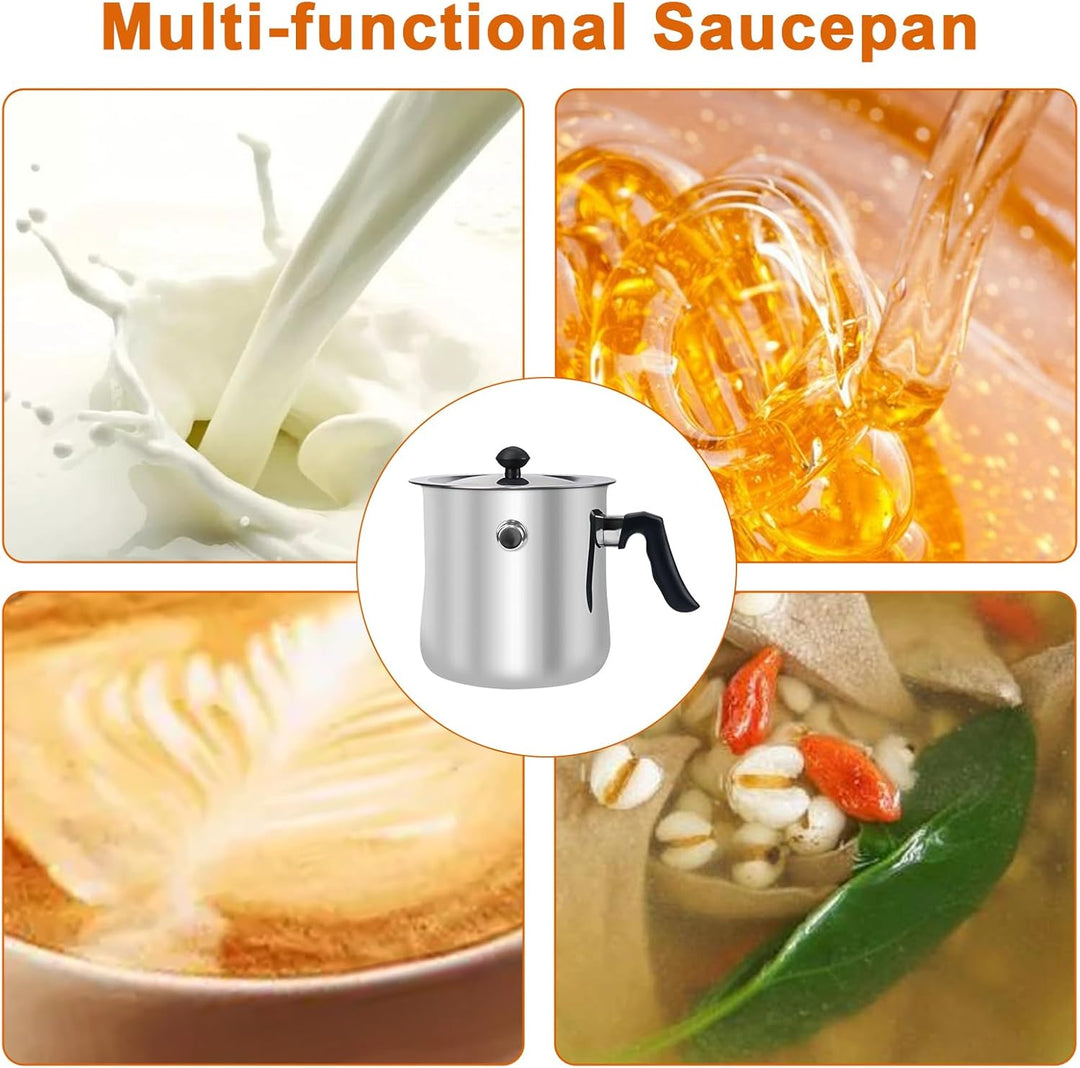Doppelwandiger Milchtopf Induktion 1,5L, Edelstahl Wasserbad Topf mit Deckel und Pfeifton, Simmertop