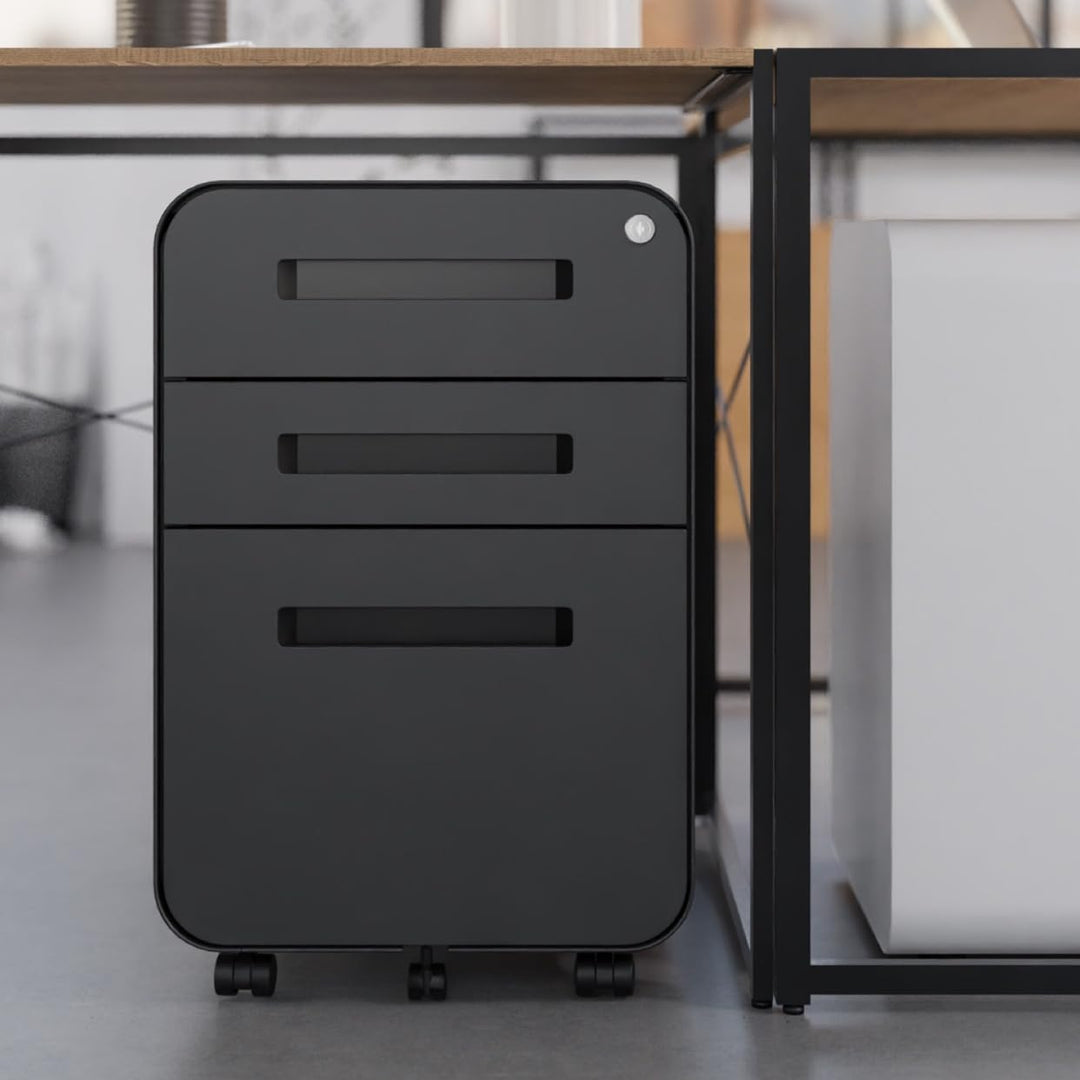 Super Solu Rollcontainer Metall Aktenschrank mit 3 Schubladen Büroschrank (Schwarz), Schwarz