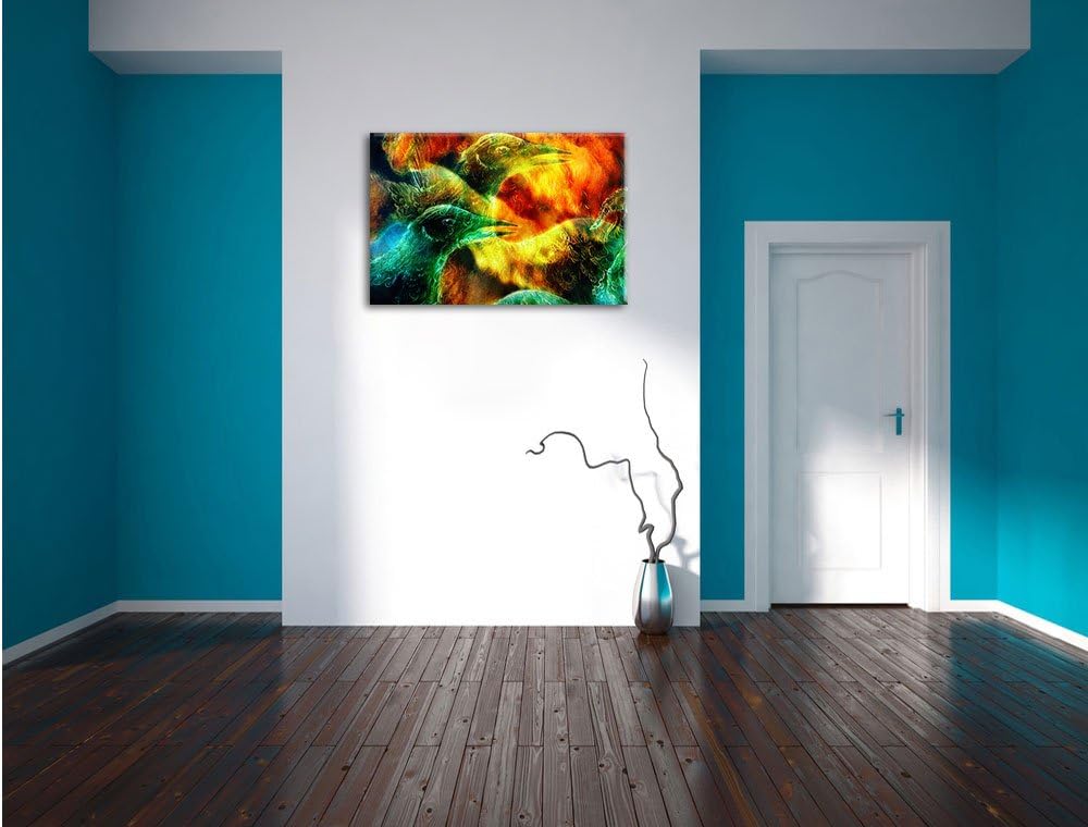 Vogel Phönix Collage, Format: 100x70 auf Leinwand, XXL riesige Bilder fertig gerahmt mit Keilrahmen,