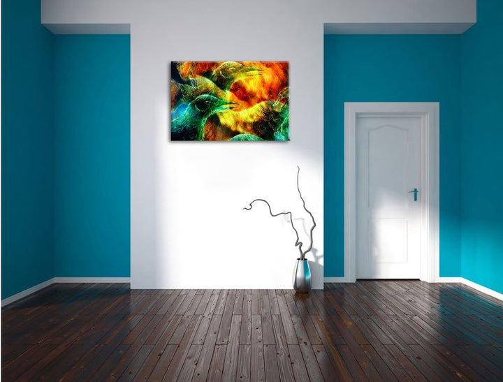 Vogel Phönix Collage, Format: 100x70 auf Leinwand, XXL riesige Bilder fertig gerahmt mit Keilrahmen,