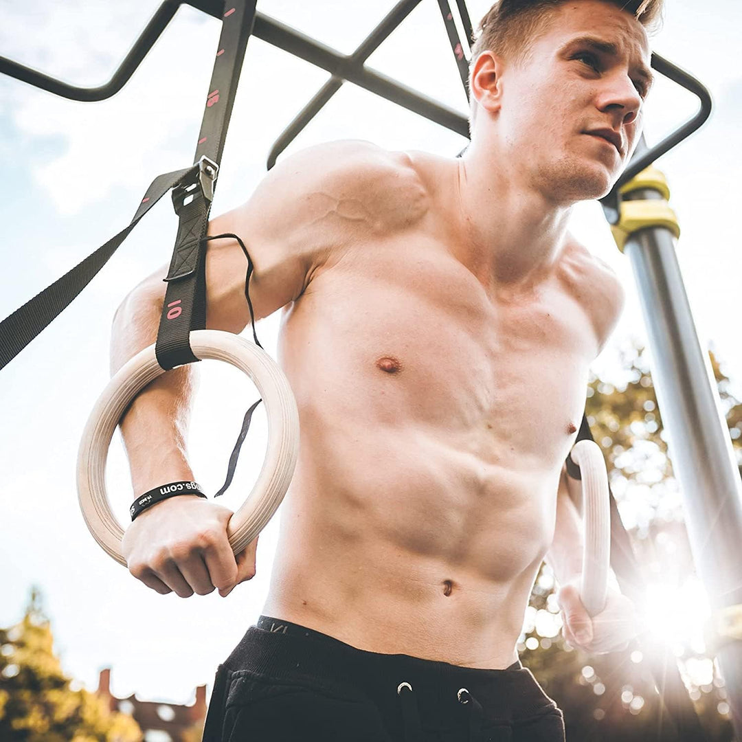 VIA FORTIS Premium Turnringe aus Holz inkl. Gurte, Tasche & Workout-Guide – Gym Ringe für Calistheni
