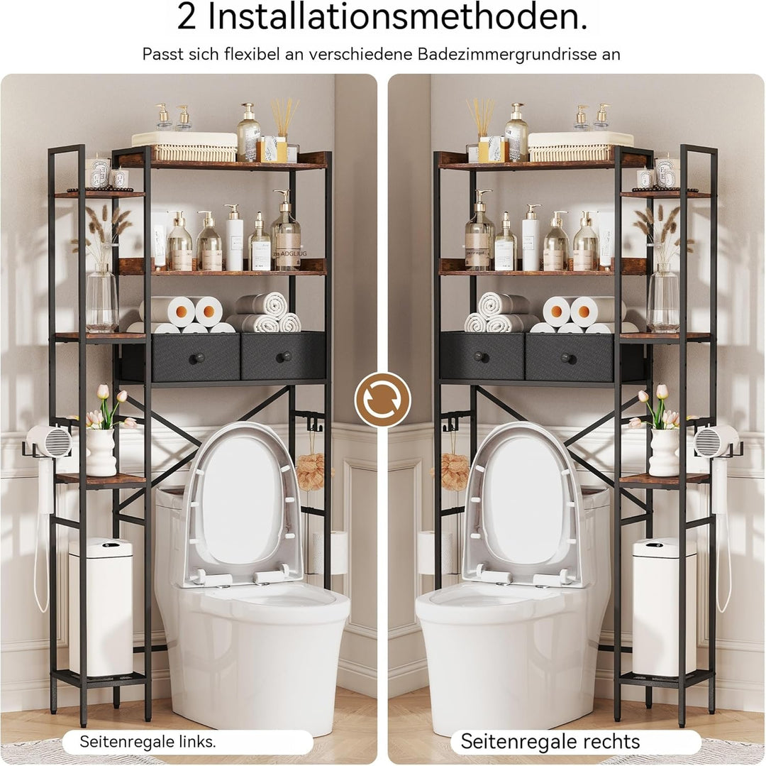 Wasserdicht Toilettenregal Höhenverstellbar Einfache Montage mit Körben Haken, Wc Regal über Toilett