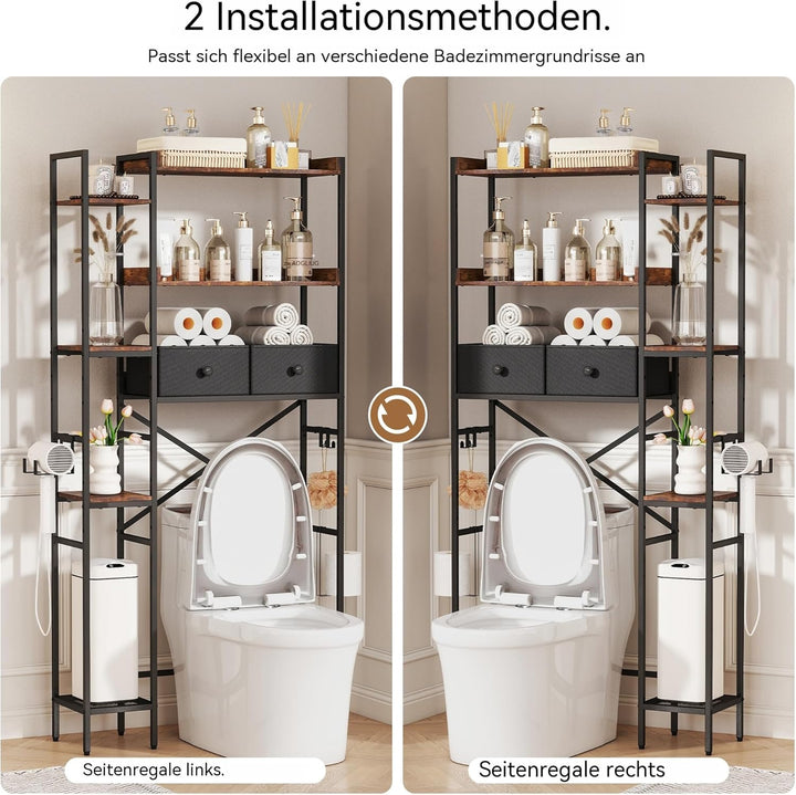 Wasserdicht Toilettenregal Höhenverstellbar Einfache Montage mit Körben Haken, Wc Regal über Toilett