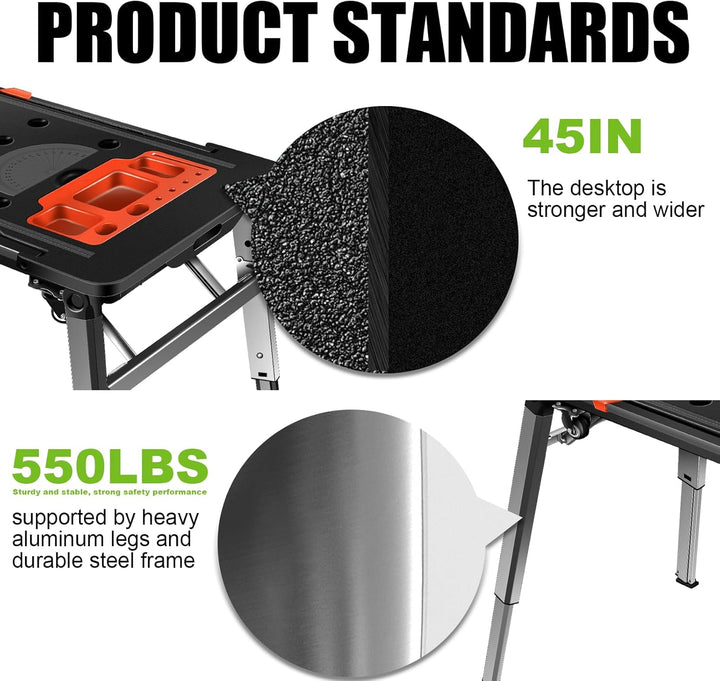 Vertak Faltbar 7-in-1 Klappbare Werkbank mit Integrierter Steckdosenleiste Haushalt & DIY-Arbeitspla