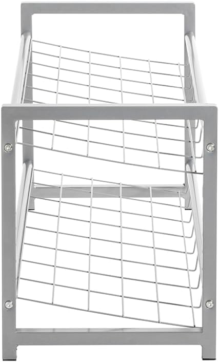 HAKU Schuhregal Metall alufarben 2 Ablagen Stahlrohr Schuhablage Shoe Shelf - Masse: B 80 x H 38 x T