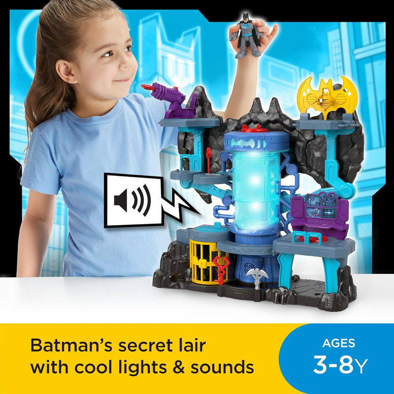 Fisher-Price Imaginext HGN70 - Super Friends Bat-Tech Bathöhle, Batman-Spielset mit Lichtern und Ger