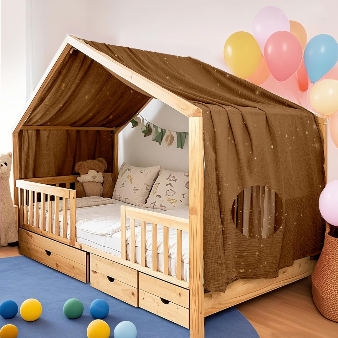 Home Bettbezug mit Goldener Applikation, handgefertigt aus 100% Baumwoll-Musselin, Stoffhimmel für d