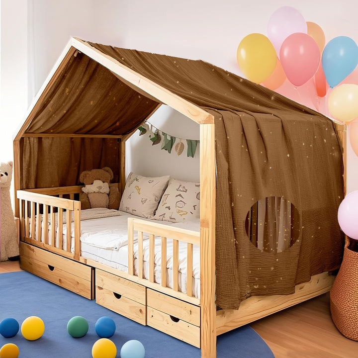 Home Bettbezug mit Goldener Applikation, handgefertigt aus 100% Baumwoll-Musselin, Stoffhimmel für d