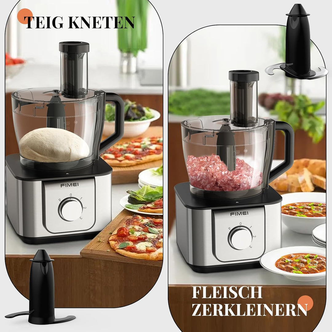 FIMEI Küchenmaschine 1100W, 11-in-1 Küchenmaschine, 3 Geschwindigkeitsstufen &amp; Pulsfunktion, 3,2L Ze