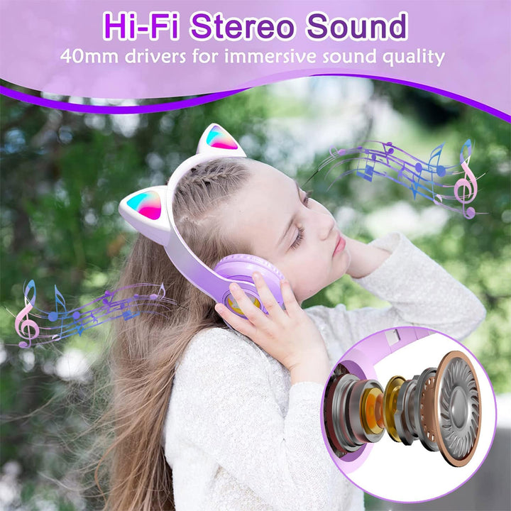 Kopfhörer Kinder Kinderkopfhörer, Kinderkopfhörer Bluetooth 5.3, Faltbare Kopfhörer Over Ear mit LED