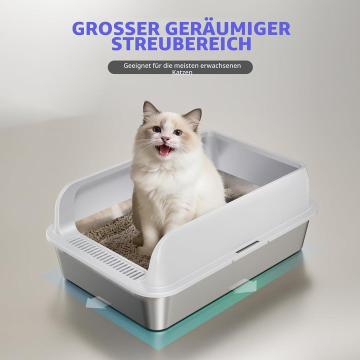2 Pack Katzenklo Edelstahl Gehege mit Deckel, Katzentoilette aus Edelstahl | Katzenklo Mit Hochwandi