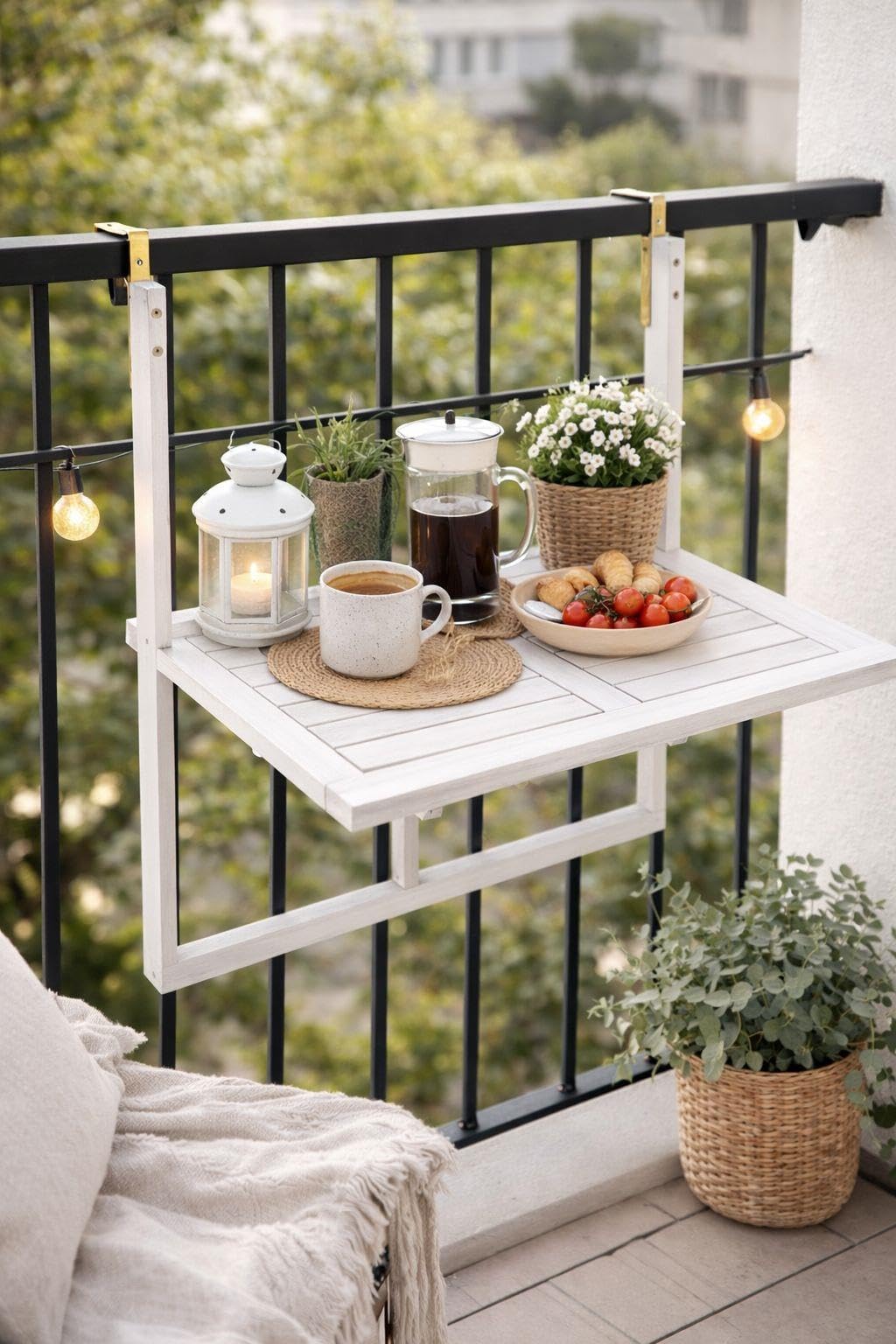 ESTEXO Balkonhängetisch Balkontisch Hängetisch 60x40 cm Klapptisch Balkon Tisch Weiss Klappbar