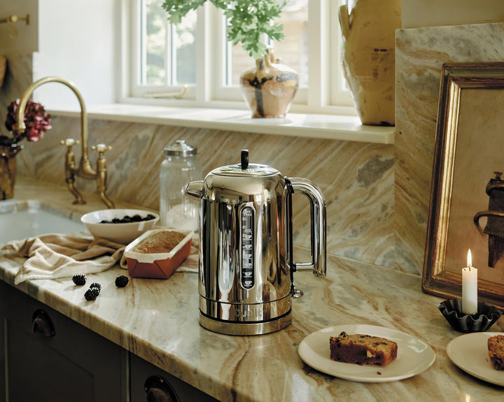 Dualit Classic Wasserkocher – Wasserkocher Design Edelstahl Hochglanz mit Schwarzem Rand –Schnellauf
