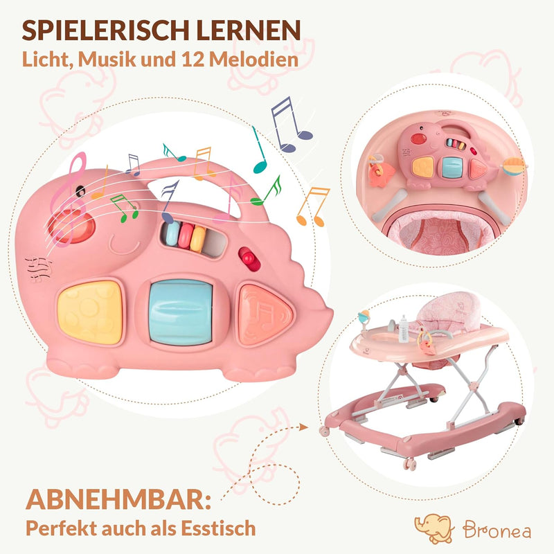 BRONEA® 5-in-1 Babywalker Gehfrei | Lauflernhilfe mit Schaukelfunktion, Musik & Licht | Laufhilfe fü