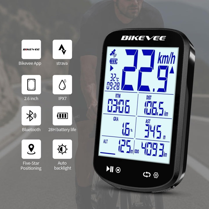 GPS Fahrradcomputer Kabellos Bluetooth 2,6 Zoll Glasdisplay