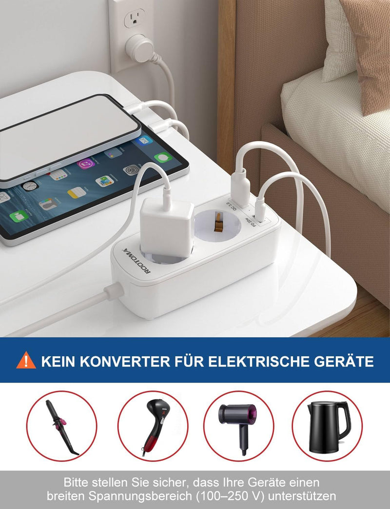 USA Adapter Steckdose, Reiseadapter mit PD20W USB Schnellladung, Deutsch zu US Adapter Steckdose 2-F