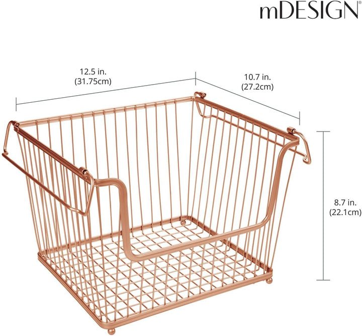 mDesign 3er-Set Metall Ablagebox mit Henkeln – Aufbewahrungskorb mit ansprechendem Drahtdesign – Dra