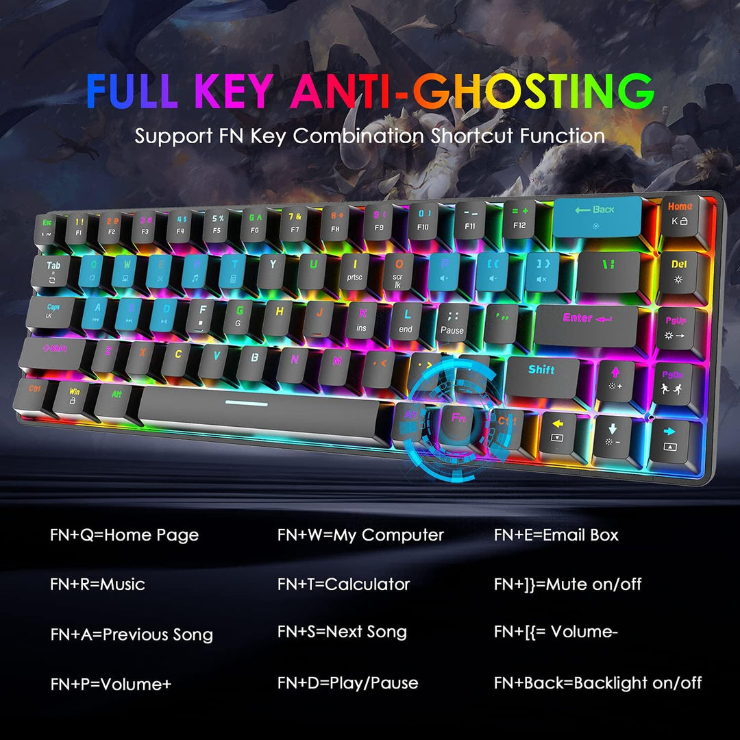 60% mechanische Mini-Tastatur, kompakt 68 Tasten, USB C, kabelgebunden, RGB-Tastatur, 18 Chroma Rain
