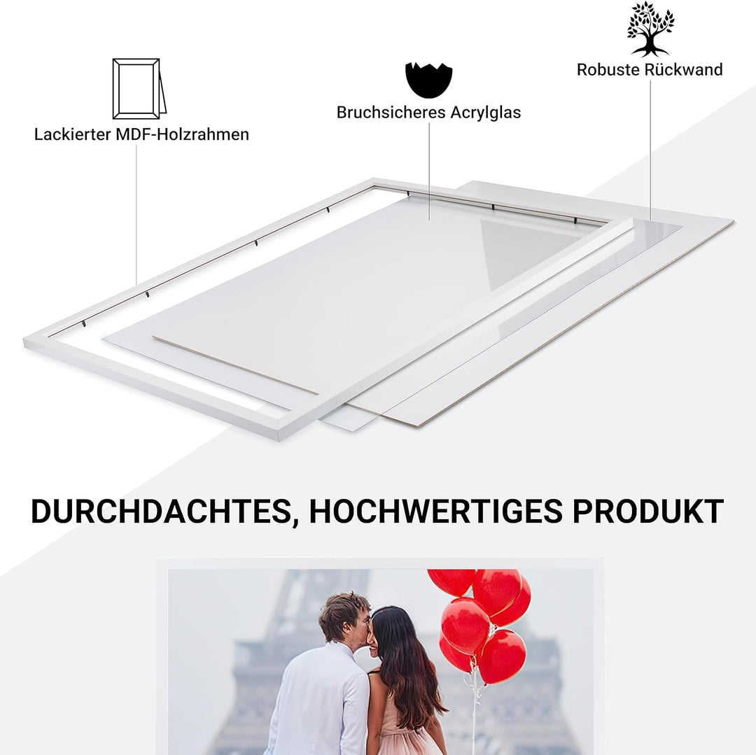 CABBEL Bilderrahmen 1er Set 60x80 MDF Holz-Rahmen mit bruchsicherem Acrylglas in Weiss 60x80 cm / 1x