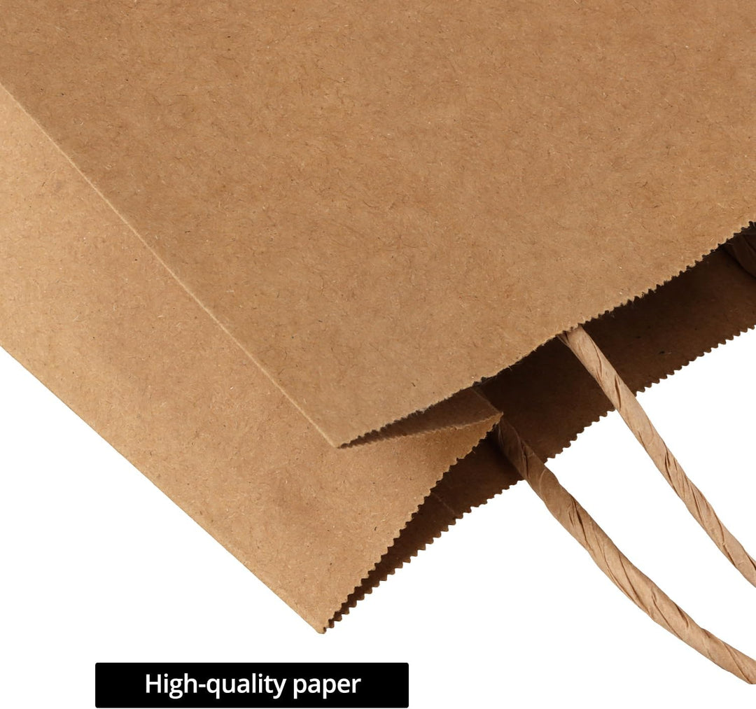 QWORK® 60 Stück Braun Geschenktüten aus Papier mit Griffen, kraftpapier tüten, 15 x 8 x 21 cm, für P