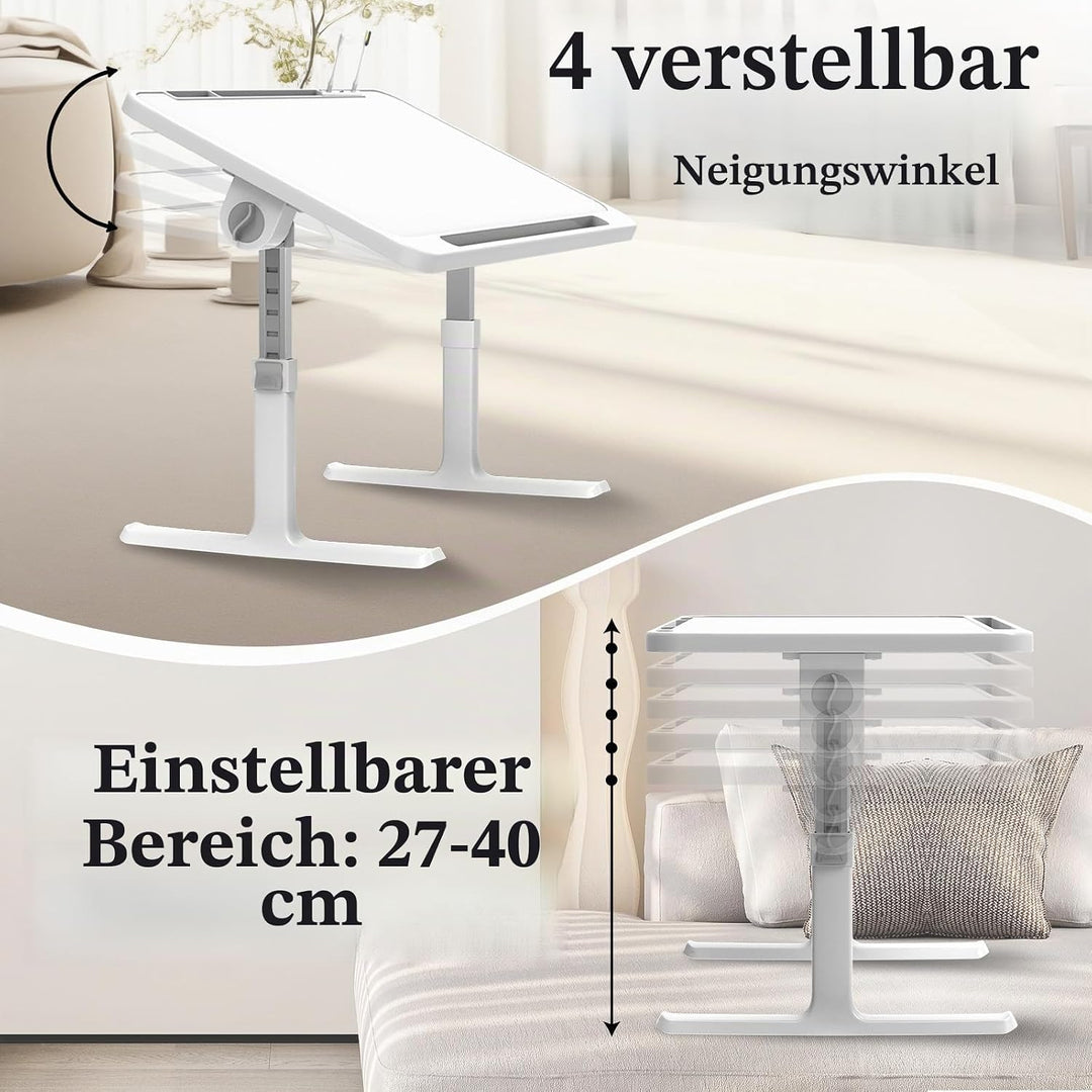 Klappbarer Laptoptisch mit Schublade, LED &amp; Ventilator – Höhenverstellbarer Schreibtisch für Bett, S