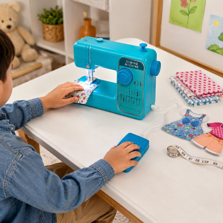 Kinderspielzeug Nähmaschine Mit Lichtpedal Und Geräuschen Rosa oder Blau Wählbar Simulierte Nadelbew