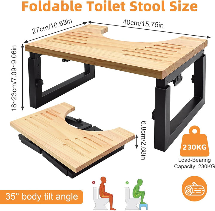 YTACREA Klappbarer Toilettenhocker Erwachsene aus Holz, Klohocker Höhenverstellbar, Tragbarer WC Toi