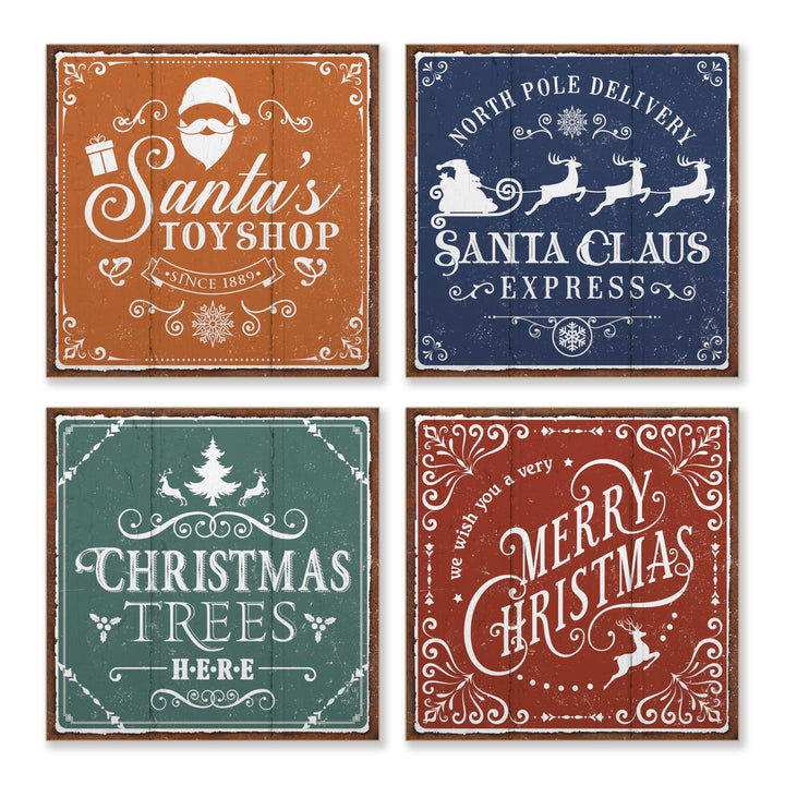 ARTFAVES® Schilder Set - Vintage Weihnachten Bunt | Weihnachtsdeko Shabby Chic Vintage Holzbilder Co