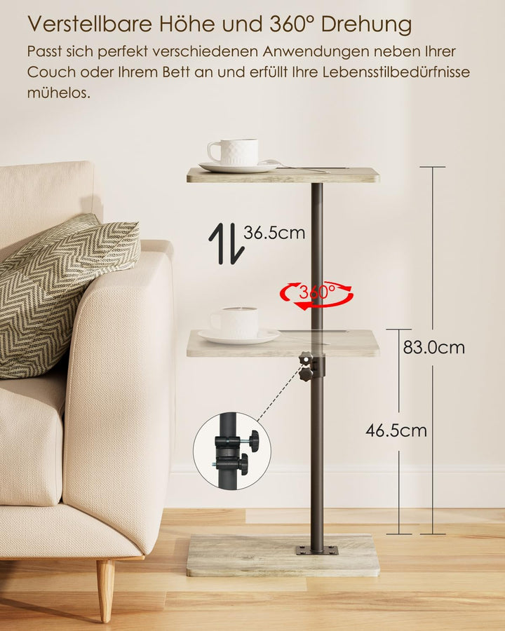 HEYZOEY Beistelltisch, C-Form Höhenverstellbar Sofatisch, 360°Rotierend Couchtisch Klein,40x30x(45-8